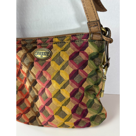 FOSSIL Diamond Tapestry Zip Crossbody Shoulder Bag Geo Hippie Boho Festival - Picture 11 of 14